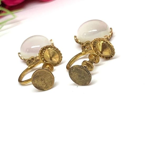 VINTAGE⚜️ANTIQUE Moonstone Dangle Clip Earrings - Picture 8 of 10